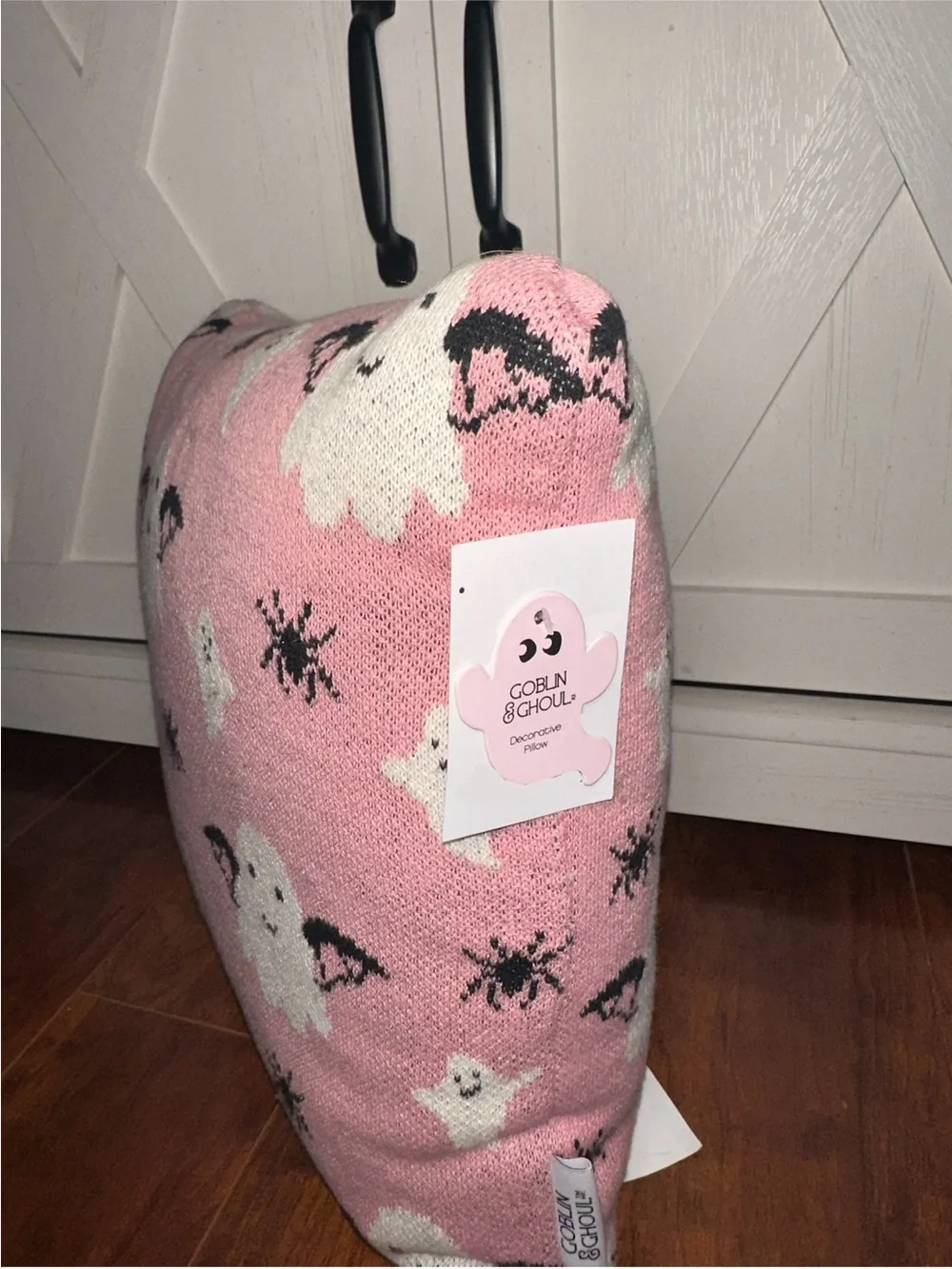 Goblin & Ghoul Pink Halloween Ghost & Spider Knitted Decorative Throw Pillow